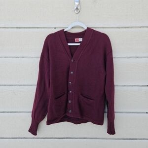 vintage Milwaukee Knit virgin wool sweater burgundy with black elbow patches